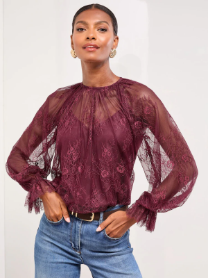 Lipsy Crimson Bloom Lace Statement Blouse